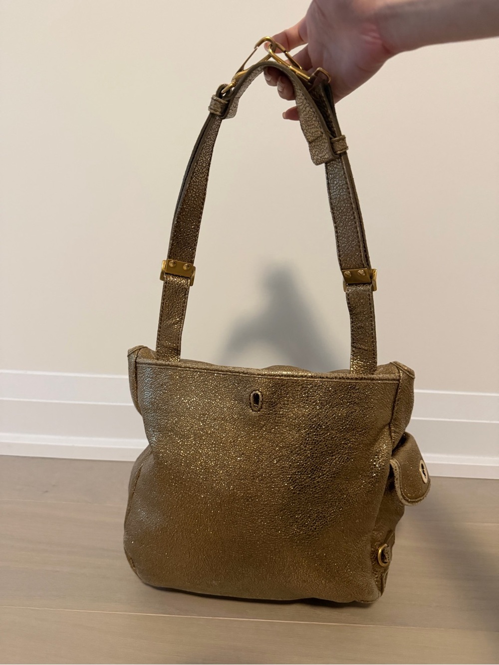Gold Metallic Women's Satchel Bag - Picture 3 of 10